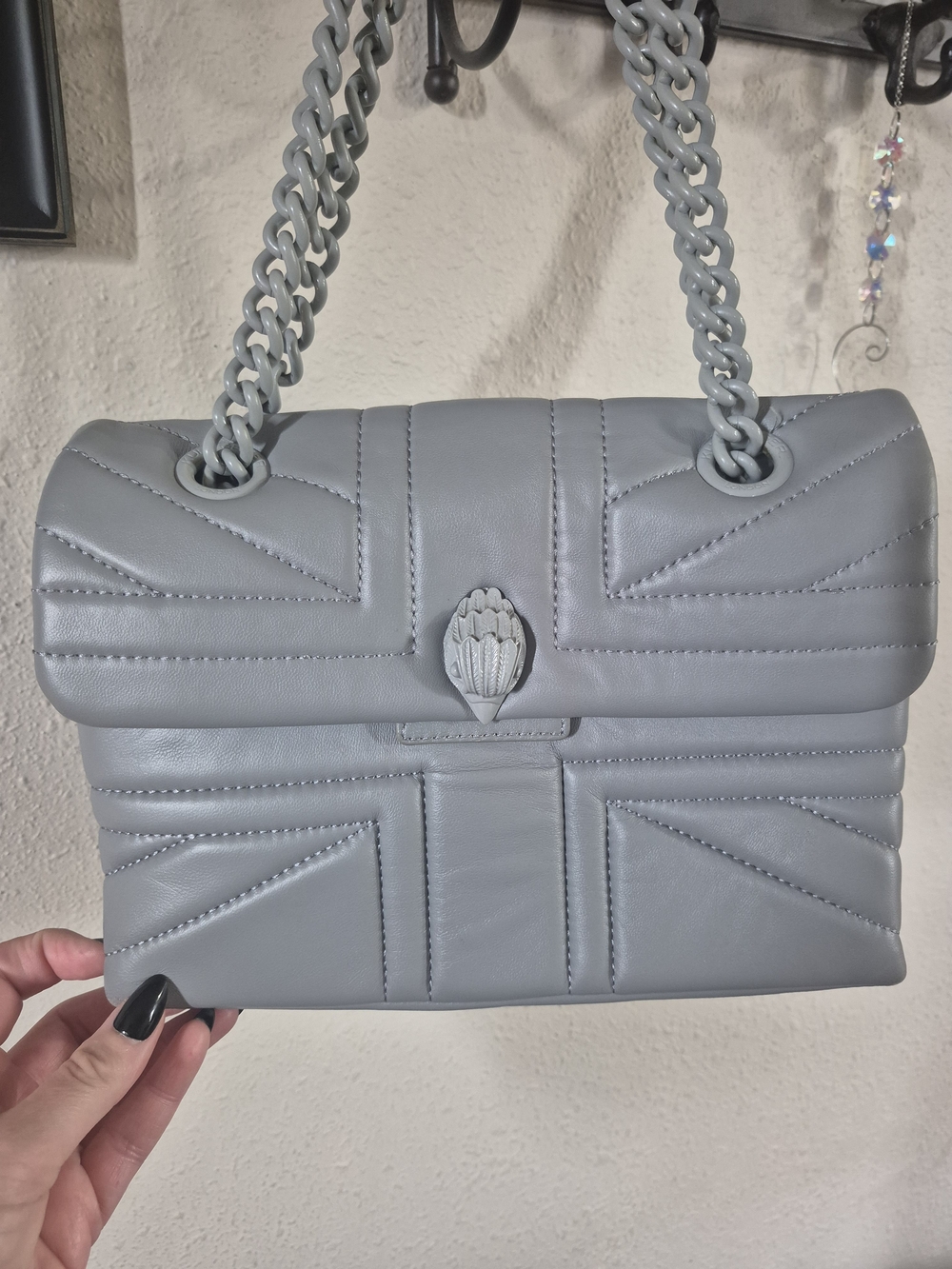 Kurt Geiger Light Gray Quilted Chain-Handle Shoulder Bag
